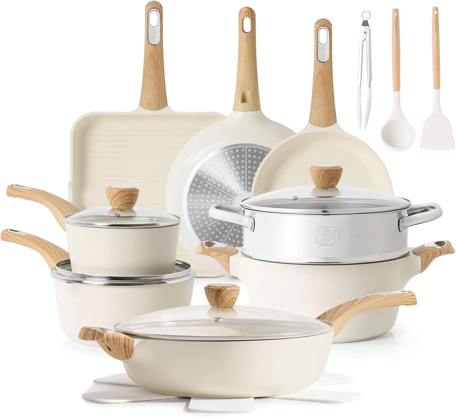 

20-Piece Ceramic Nonstick Cookware Set, Induction Compatible, PFAS-Free, Stay-Cool Handles