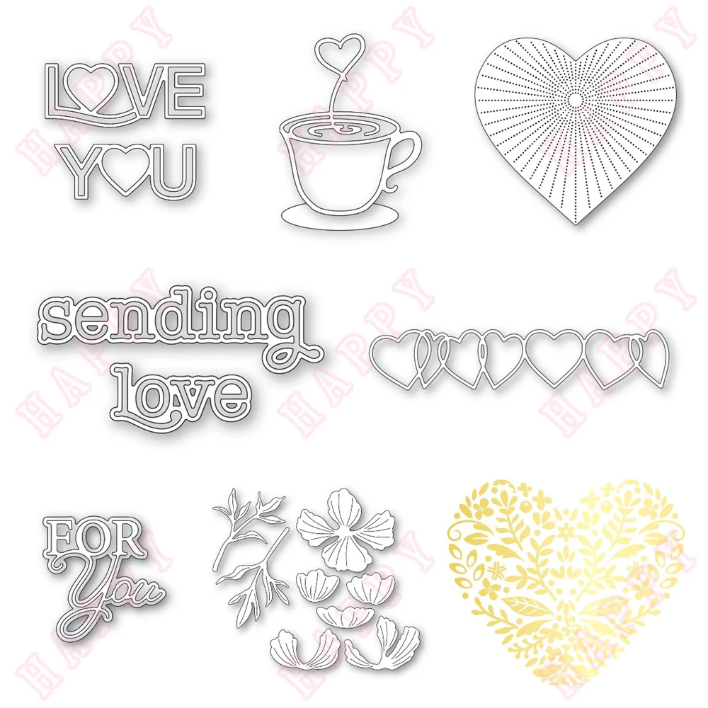 Valentine's Day Metal Cutting Dies Hot Foil Love Vocabulary Heart Flower Scrapbook Diary Decoration Craft Diy Embossing Template