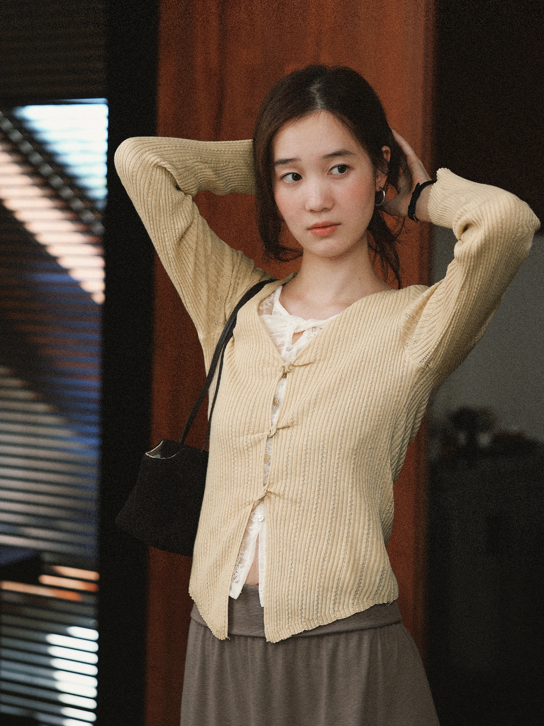 MUNNS RUIXI Vintage Lace Splicing Knitted Open Cardigan Women's V-neck Slimming Long Sleeve Top Polyester Nylon Acrylic Wool ...