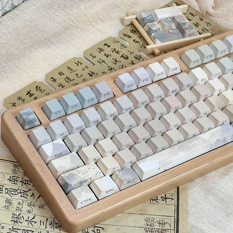 Qingsong Pavilion Theme Keycaps Set Customized PBT Sublimation Cherry Profile Keyboard Cap for Mechanical Keyboard Accessories