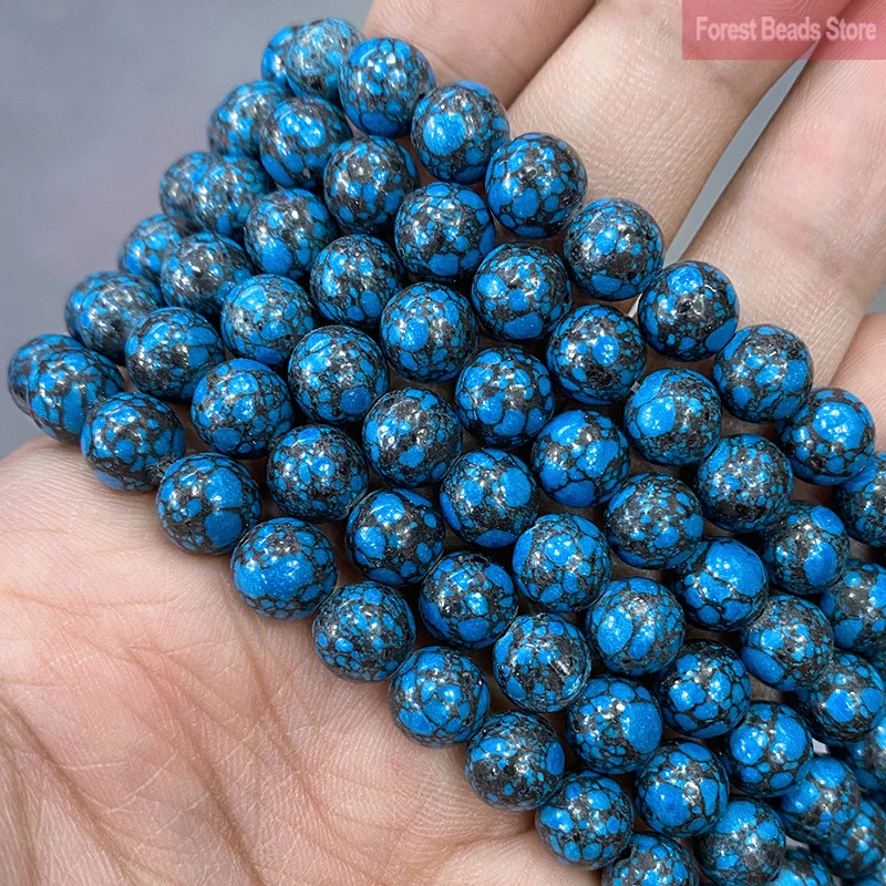 4/6/8/10/12mm Dark Blue Turquoises Round Loose Beads DIY Charms Bracelet Accessories Synthetic Stone for Jewelry Making 15''