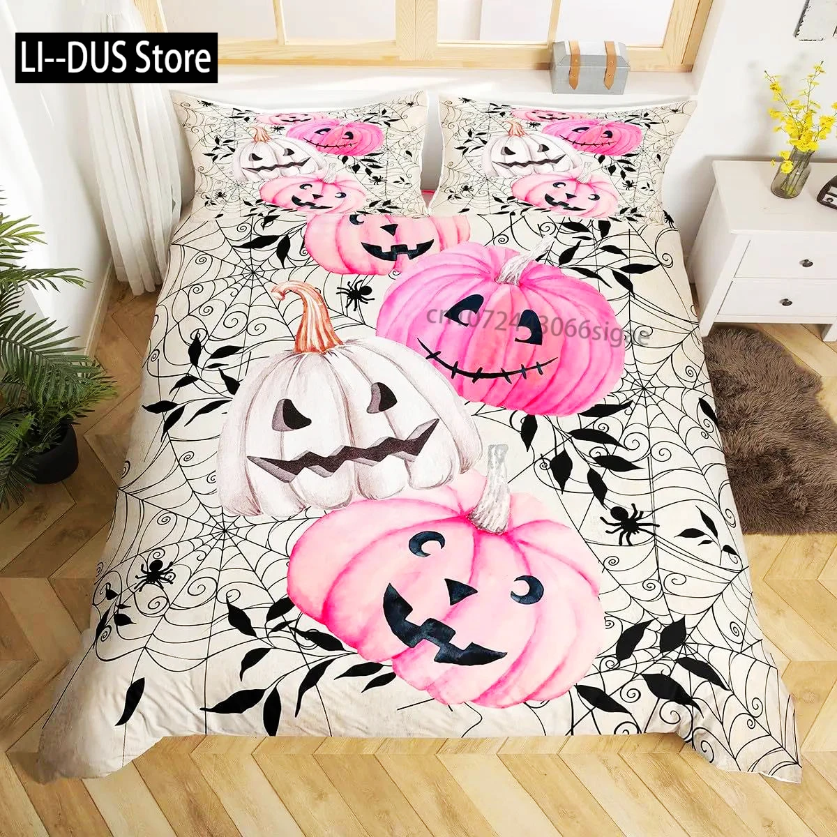

3/4PCS Pink Spooky Pastel Pumpkin Bedding Set Spooky Pastel Halloween Spooky Ghosts Washed Cotton Duvet Cover Or Pillowcase