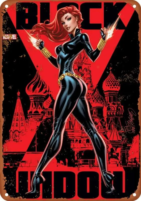 Black Widow Natasha Romanoff Pin Up Comic Poster Vintage Metal Tin Sign Aluminum Sign Living Room Kitchen Bar Cafe 8X12 Inch, co