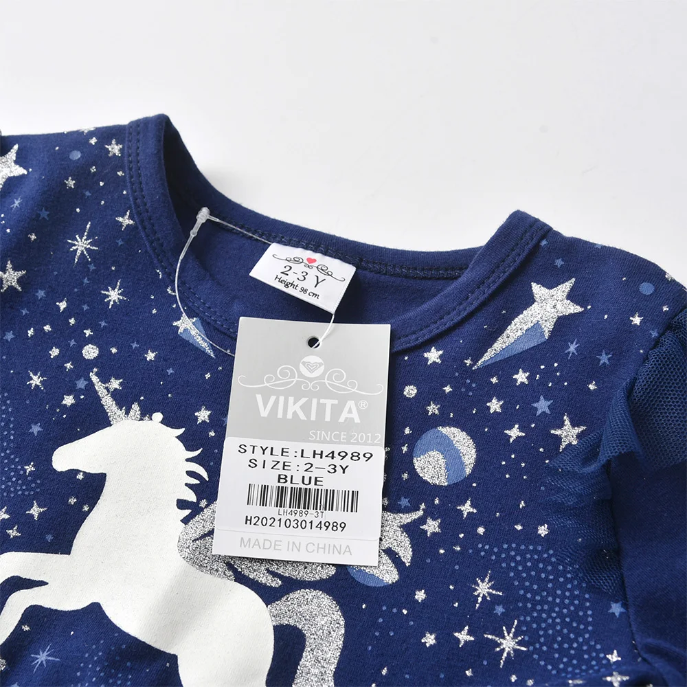 Mädchen Marineblau Sternenhimmel Glitzer Elegantes Tutu Kleid Kleinkinder Kinder Silber Einhorn Rüschen Schultern Fantasie Party Prinzessin Vestidos – Detail 5