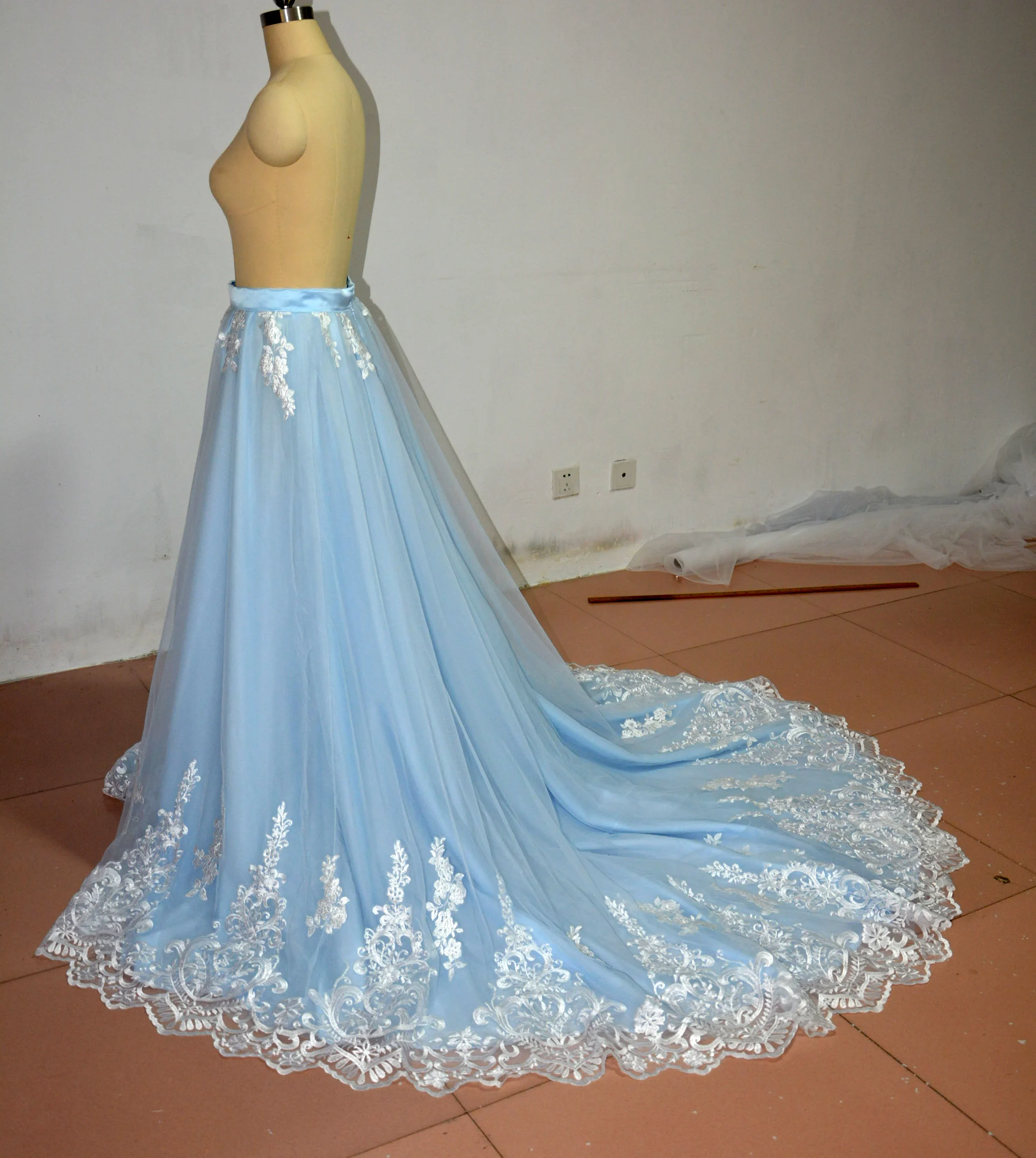 Falda de encaje desmontable para mujer, falda larga formal para banquete, con apliques de encaje, para novia y boda, color personalizado