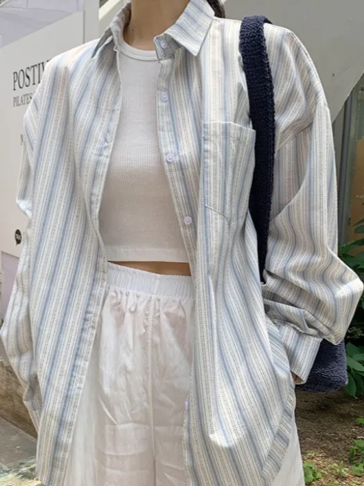 

Women's Loose Stripe irt Spring 2025 New Sle Korean Version Fre Anti-aging Design Sensation Sun Protection Top