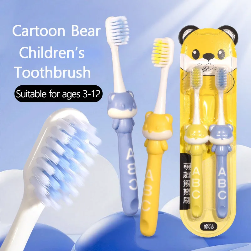 

Children's Cartoon Teddy Bear Toothbrush Compact Round Brush Head Thoroughly Clean Baby's Teeth Ultra Fine Soft Bristle Brush