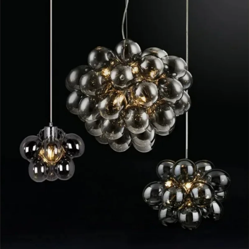 

Nordic Balloon Bubble Chandelier Grape Glass Pendant lamp for Bedroom luxury Home Decoration Smoke-grey glass Pendant light