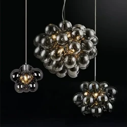 Nordic Balloon Bubble Chandelier Grape Glass Pendant lamp for Bedroom luxury Home Decoration Smoke-grey glass Pendant light