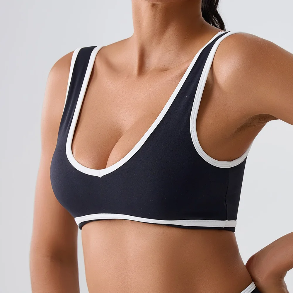 Sujetador deportivo Color Block para mujer, Top de entrenamiento para Yoga y Pilates, ropa de abrigo ajustada, ropa de entrenamiento tonificada para gimnasio y Fitness