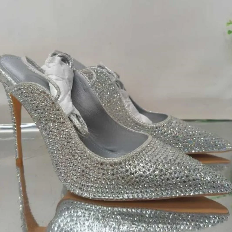 

Женская обувь со стразами, женские сандалии на высоком каблуке с острым носком, женские сандалии с перекрестным ремешком, однотонные таконы, неглубокие Zapatos Mujer