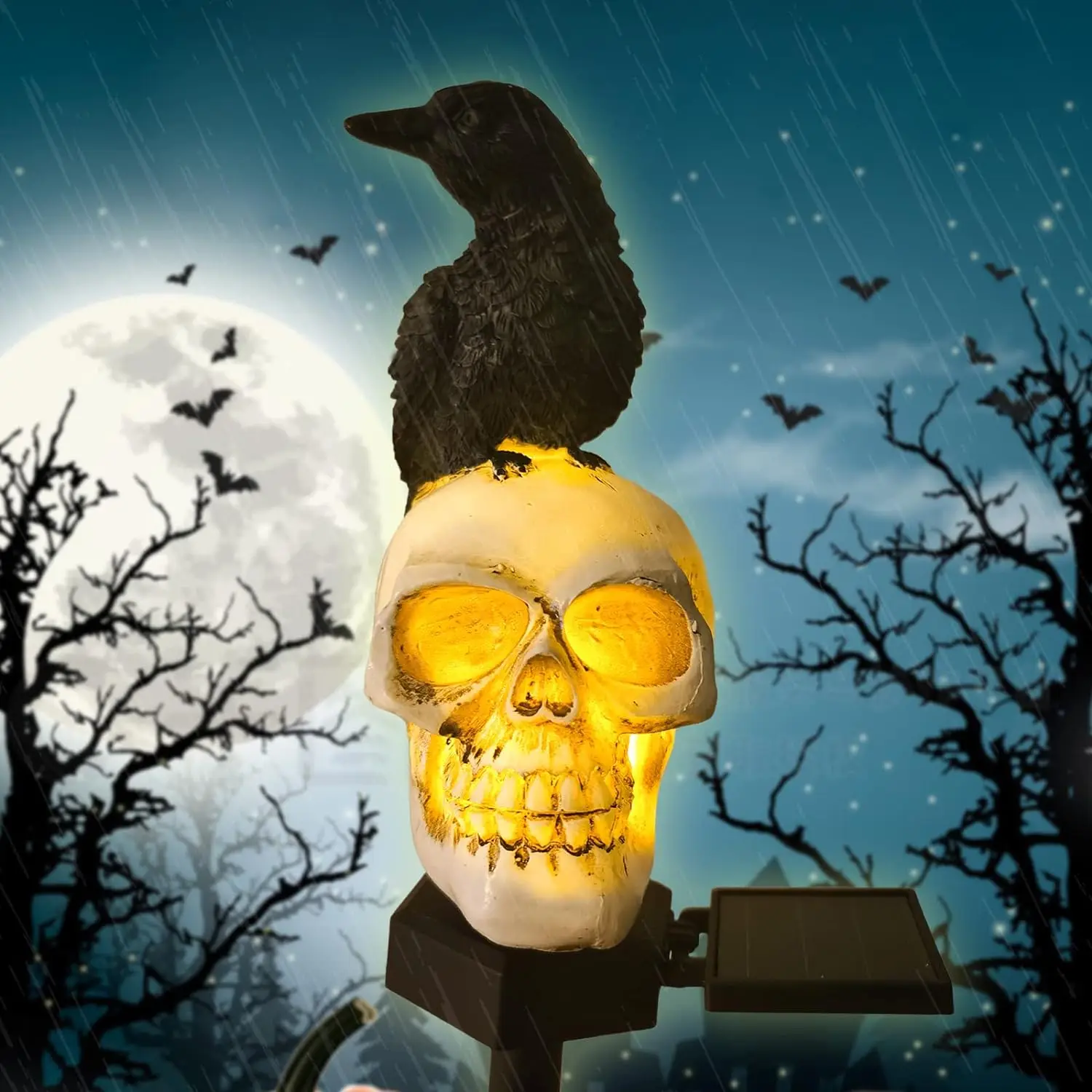 Halloween Cuervo Cráneo Luz al aire libre Esqueleto Fantasma Horror Mueca Luz LED solar Fiesta Balcón Lámpara de vacaciones Decoración de jardín