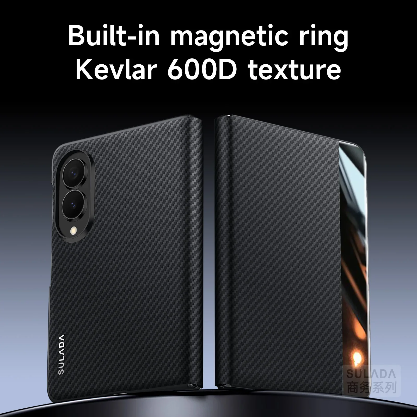 Inteligentne etui z klapką do Samsunga Z Fold 8, Fold 7, 6, 5, W26, z teksturą Kevlaru Sulada, z przegródką na karty i wbudowanym magnetycznym uchwytem na telefon. — zdjęcie produktu 2