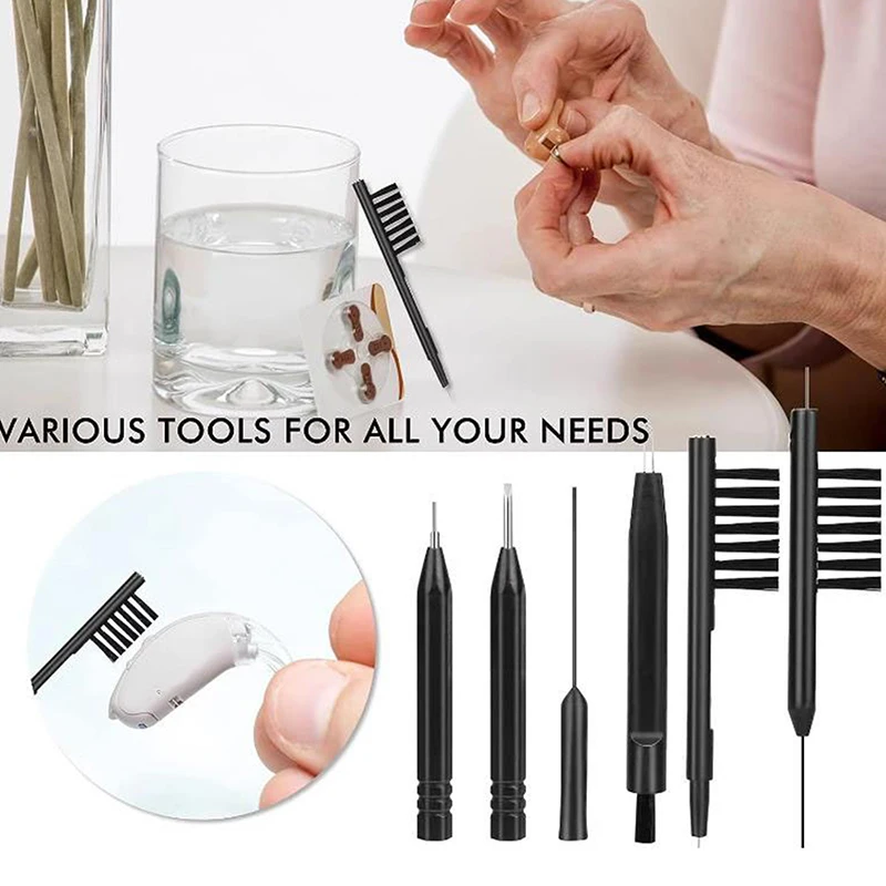 9Pcs/set Hearing Aid Cleaner Kits Hearing Aid Cleaning Tool Cleaning Brushes Dry Wipe Anti-static Cloth Dust Black Carry Case