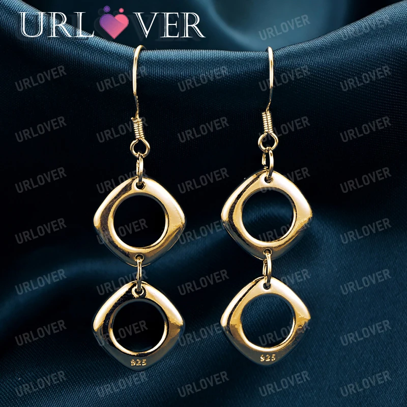 

URLOVER 18K Gold Square Earrings For Women 925 Sterling Silver Drop Earring Party Wedding Birthday Fashion Fine Jewelry Gifts