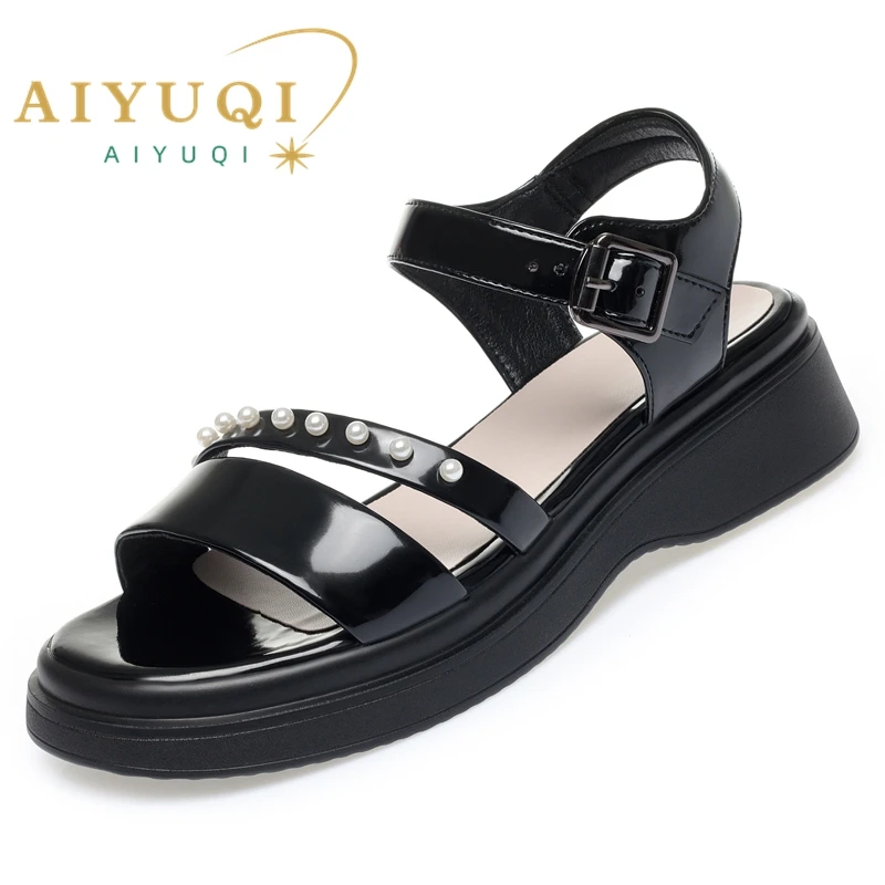 AIYUQI Women Sandals Wedge 2024 New Summer Genuine Leather Women Sandals Fashion Roman Open-toed Sandals Women