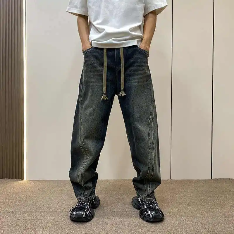 

Luxury Brand Clothes 2026 Straight Jeans Men's Washed Ruffian Handsome Trendy Brand Washed Old Wide-leg Pants Loose Trousers Men