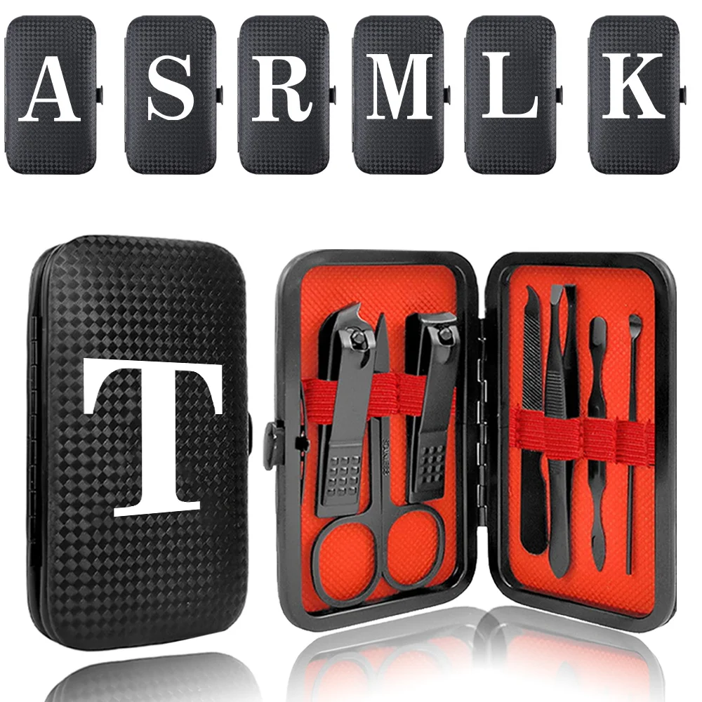 

7Pcs Stainless Steel Manicure Set Pocket Pedicure Kit Portable Nail Clippers Organizer Grooming Tool Case White Letter Pattern