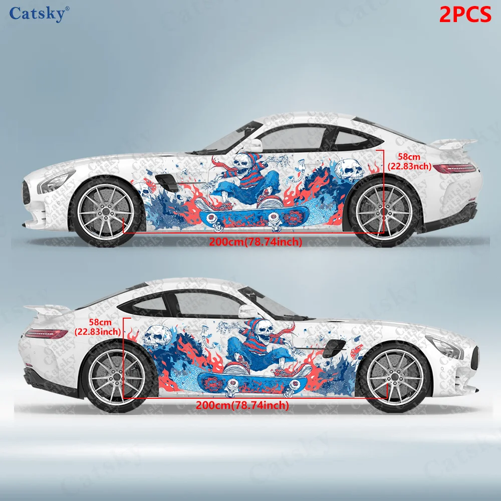 2pcs Skull clown costume graffiti splatter sticker, suitable for cars and trucks, durable, fade-resistant, easy to install and r