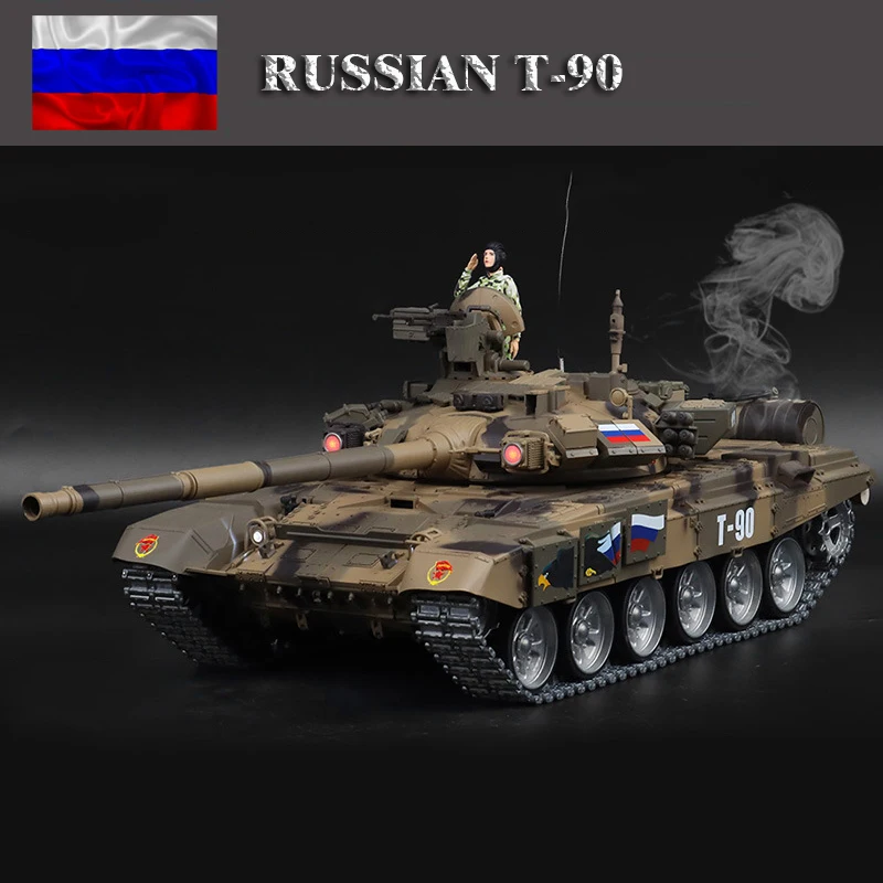 Henglong 3938 T-90 Metal Russian Main Battle Tank RC Model Can Launch Simulation Model Crawler Electric Remote Control Toy Car