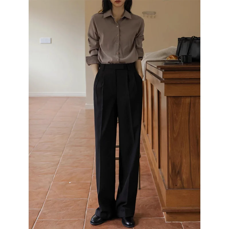 High-Grade Suit Pants Women's Spring and Autumn New High Waist Drape Casual Pants Small Commuting Figure Flattering Wide-Leg Pan