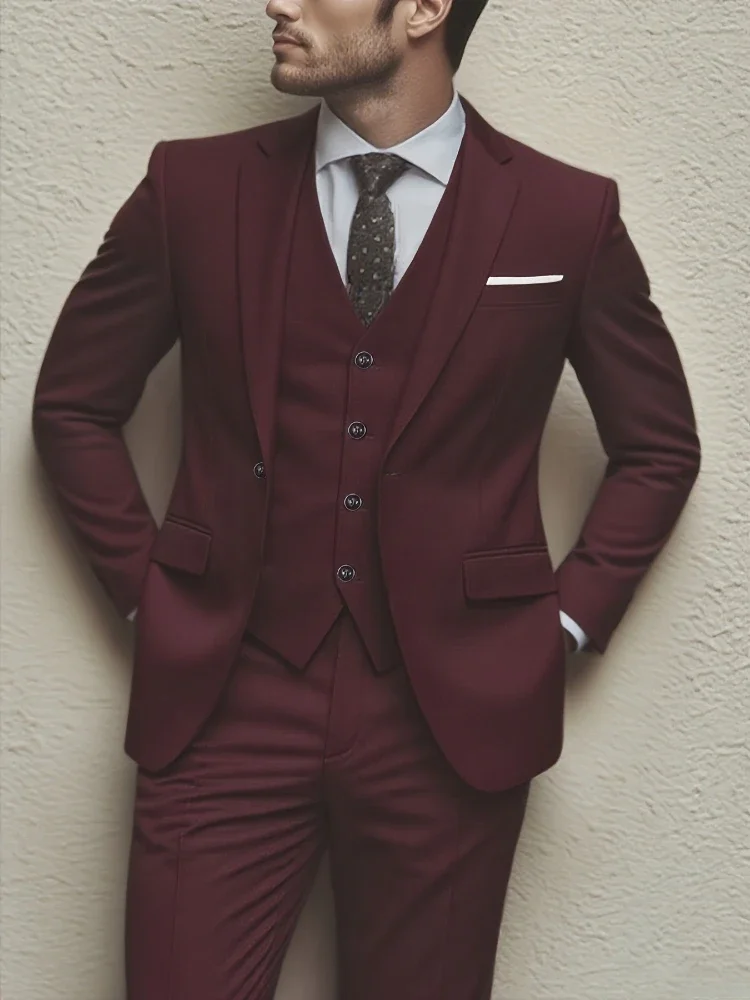 بدلة رجالية أنيقة مكونة من 3 قطع - طقم سهرة بقصة ضيقة لحفلات الزفاف والمناسبات الرسمية مثالي لاجتماعات المكتب والمناسبات الأنيقة #3