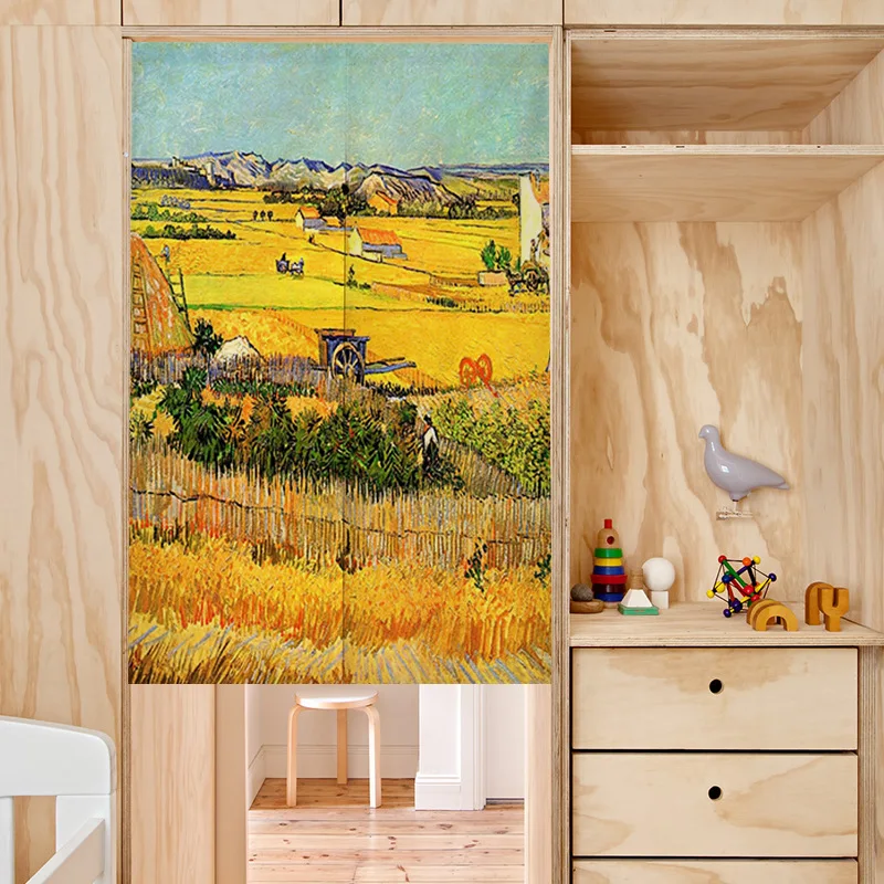 Abstract oil painting changing room Curtain Privacy Partition Doorway Curtains Kitchen Entrance Noren Linen Hanging Half-curtain
