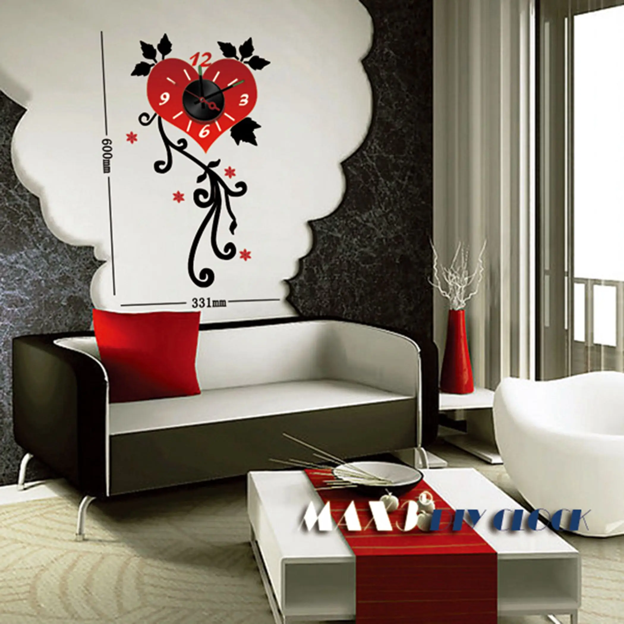 

1x Large Frameless DIY Wall Clock Creative Love Flower Sticker Vinyl Decal Room Decor Art 10D043 Room Decor