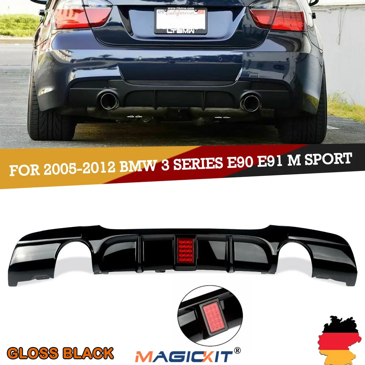 MagicKit F1 STYLE DUAL TAILPIPE REAR DIFFUSER FOR BMW 3ER E90 E91 330 335is M TECH 05-13