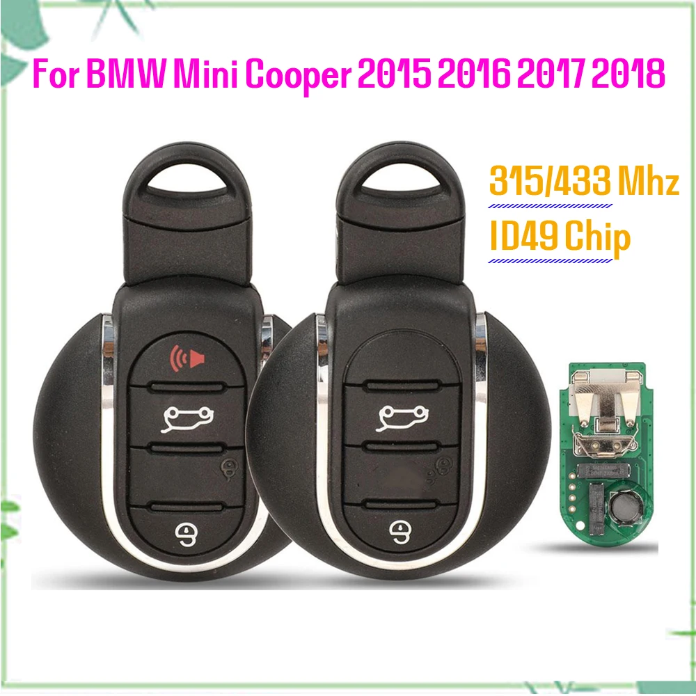 jingyuqin New Remote Car Key Fob Shell For BMW Mini Cooper 2015 2016 2017 2018 With Emergency Blade 315/433MHz ID49/PCF7953