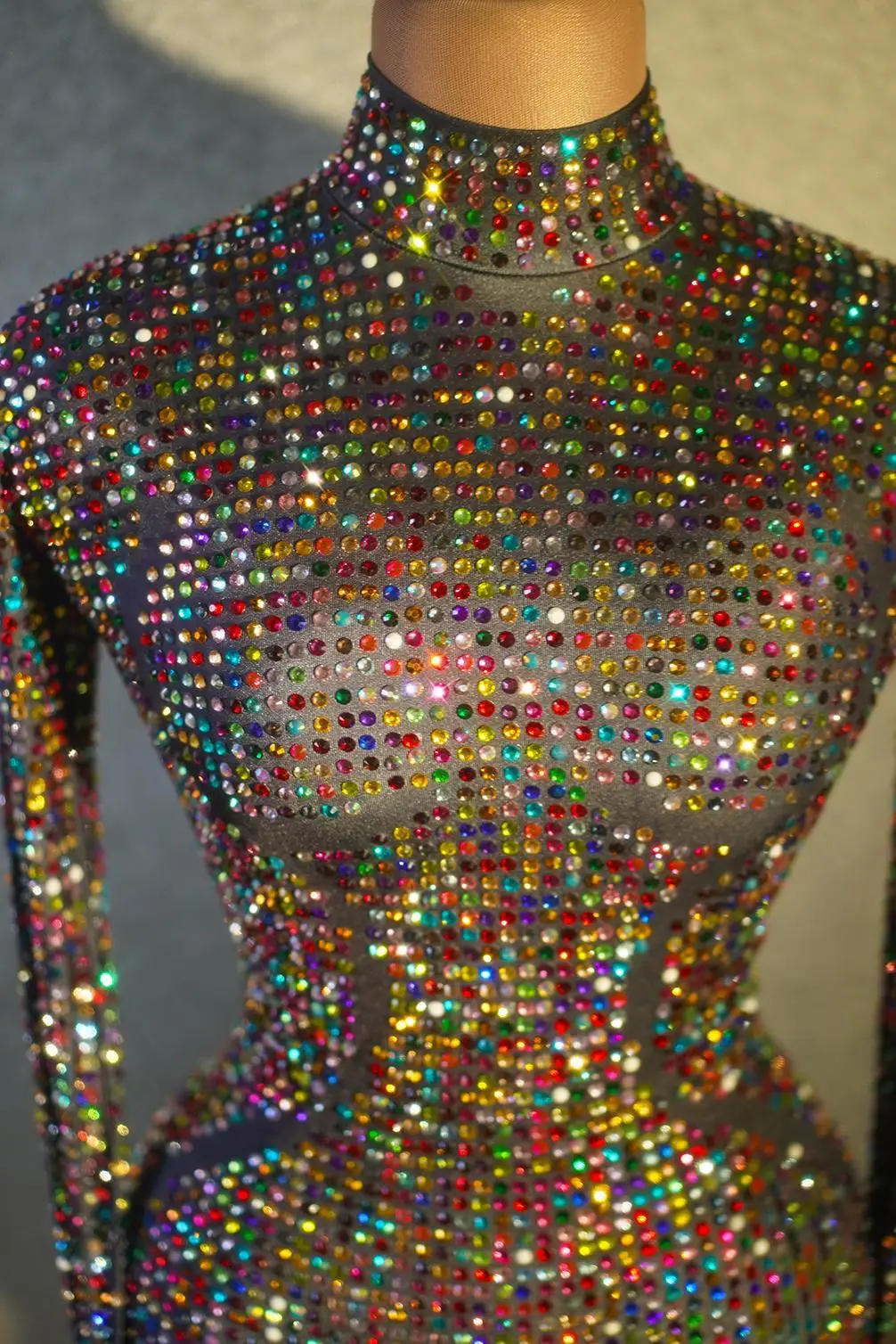 Shining Colorful Diamante Women Tight Fitting Jumpsuit Photo Shoot Party Club Wear Sing Dance Stage Performance Costume Jingdian