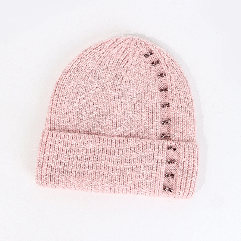 

Hat Women Winter Angora Knit Beanie Rhinestone Autumn Warm Solid Color Skiing Accessory For Sports Outdoor Holiday