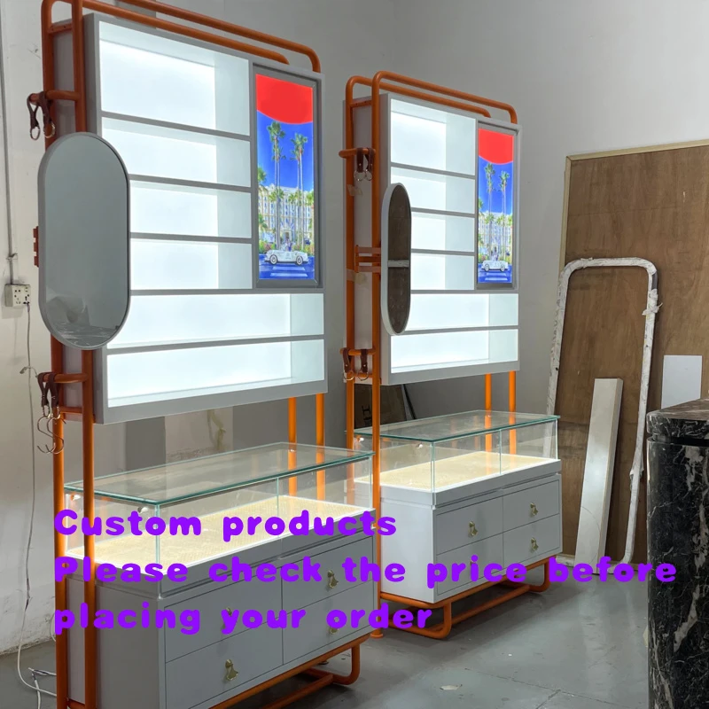 custom.Modern LED Eyewear Display Cabinet Lockable Glass Optical Showcase Sunglasses Retail Interior Decoration Furnit