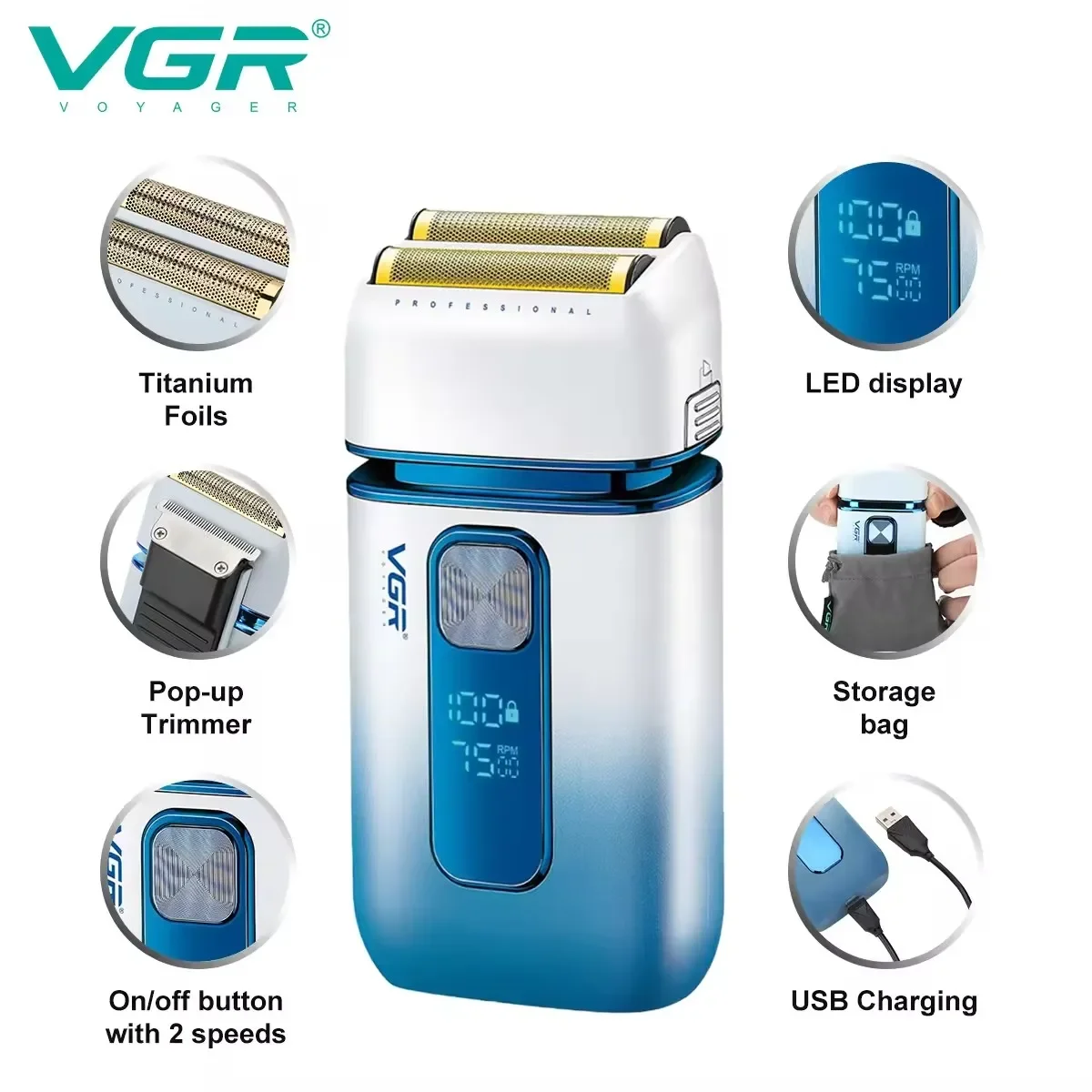 VGR Trimmer Professional Reciprocating Household Functional USB Rechargeable Full Body Waterproof Electric Full Trimmer V-362