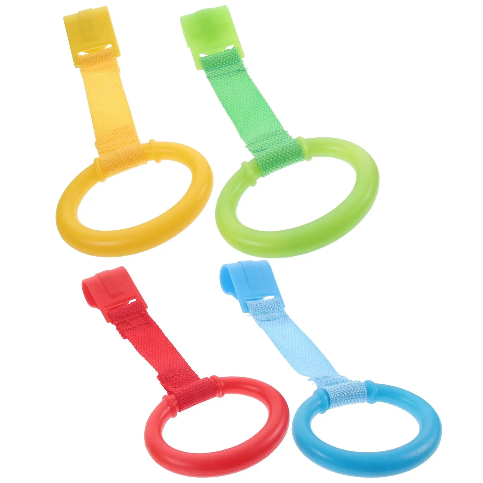 Anneaux de traction pour bébé, 4 pièces, aide debout, colorés et durables, anneaux à main pour lit de bébé, jouets pour tout-petits, accessoire de berceau, apprentissage debout