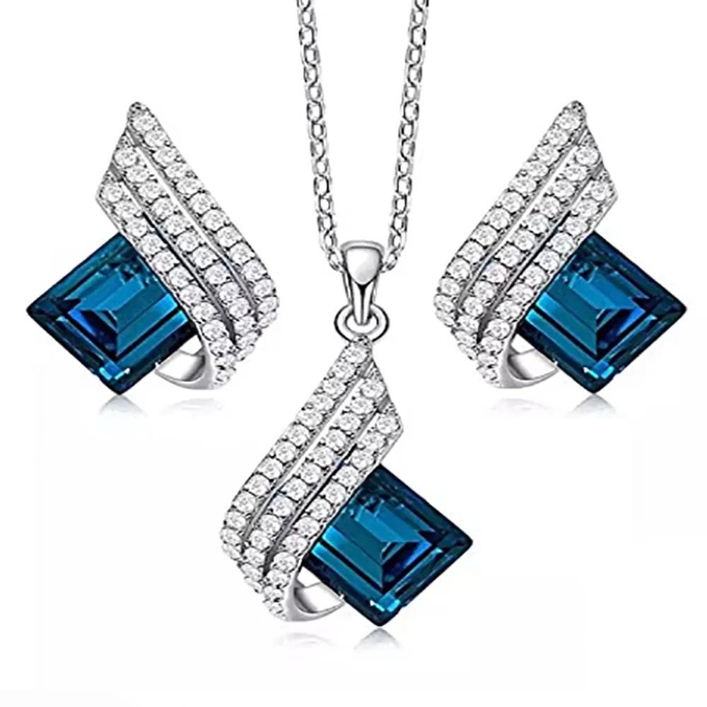 Fashion Angel Wings Crystal Pendant Necklace Earrings Designer Original Jewellery Set