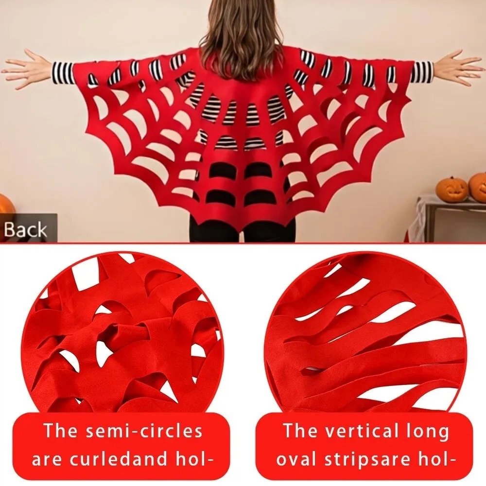 Retro Solid Color Halloween Cape Felt Material Mesh Texture Spiderweb Shawl Adult Size Hollow Out Cosplay Cloak Festival Wear