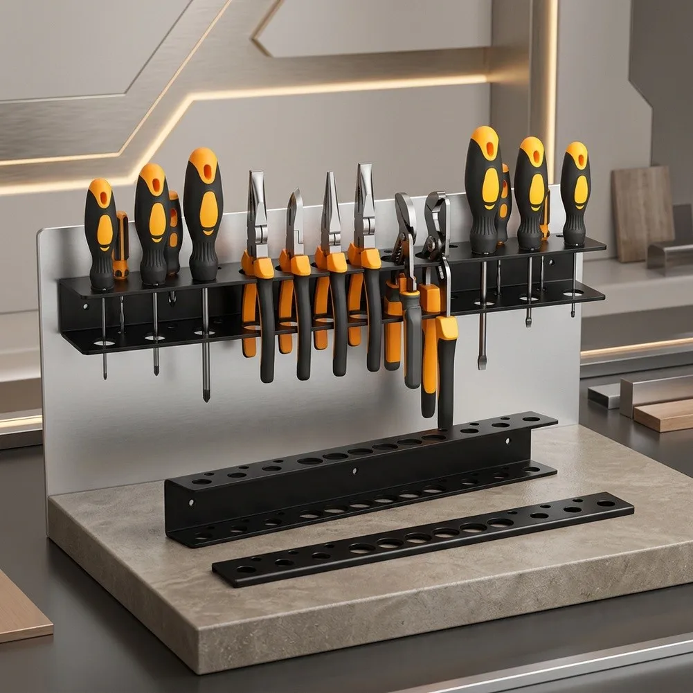 Metal Wall Tool Storage Rack for Screwdrivers Wrenches Pliers Files Works in Garage Workshop or Home Repair Area