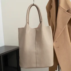 Genuine leather women's bucket bag new soft leather handheld shoulder bag fashion female large capacity Tote bag