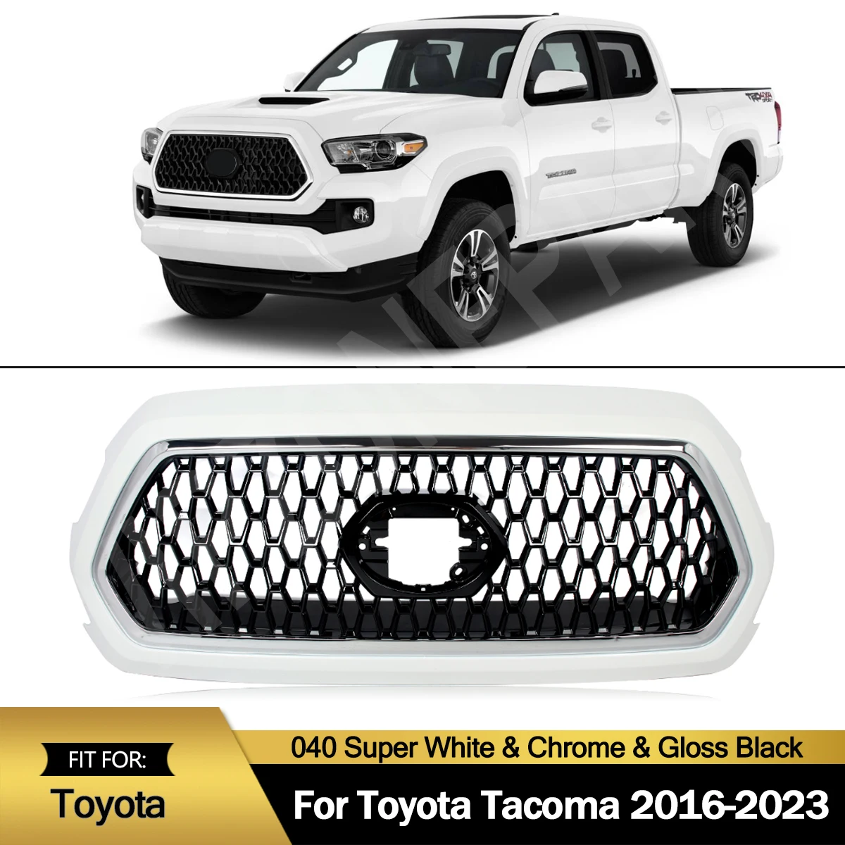 Magickit Car Front Radiator Grill ABS Honeycomb Grille Mesh Mask for 2016-2023 Toyota Tacoma 2019 TRD Front Bumper Upper Grille