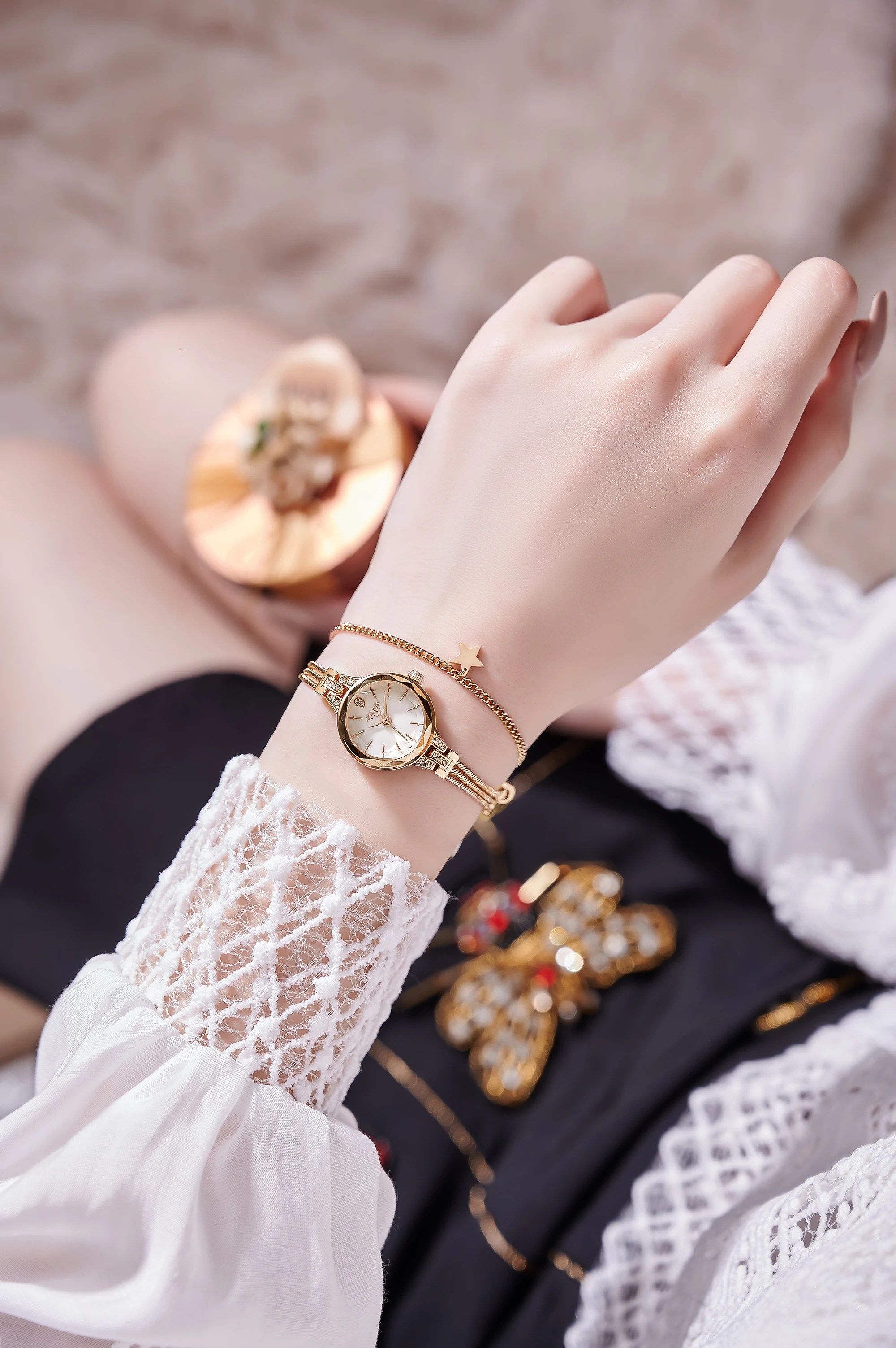 جديد يوليوس JA-918 ماركة ساعات نسائية الذهب سوار نحاسي أصلي ساعة ساعة Montre فام reloj mujer relogio feminino