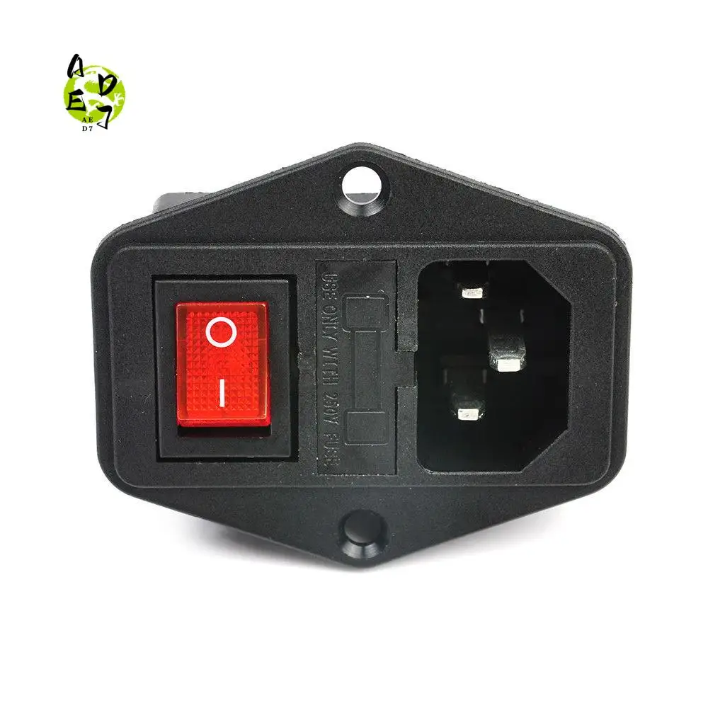 AED7-New 3 Pin Iec320 C14 Ac Inlet Male Plug Power Socket With Fuse Switch 10A 250V