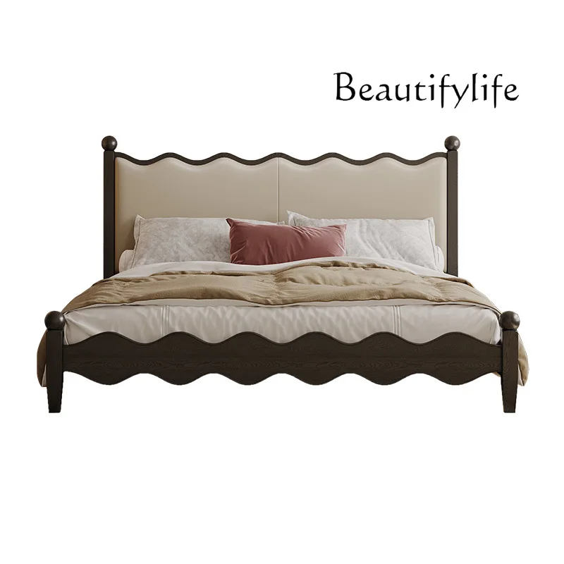 

Solid wood bed simple modern black French retro 1.8 meters double bed master bedroom antique American style