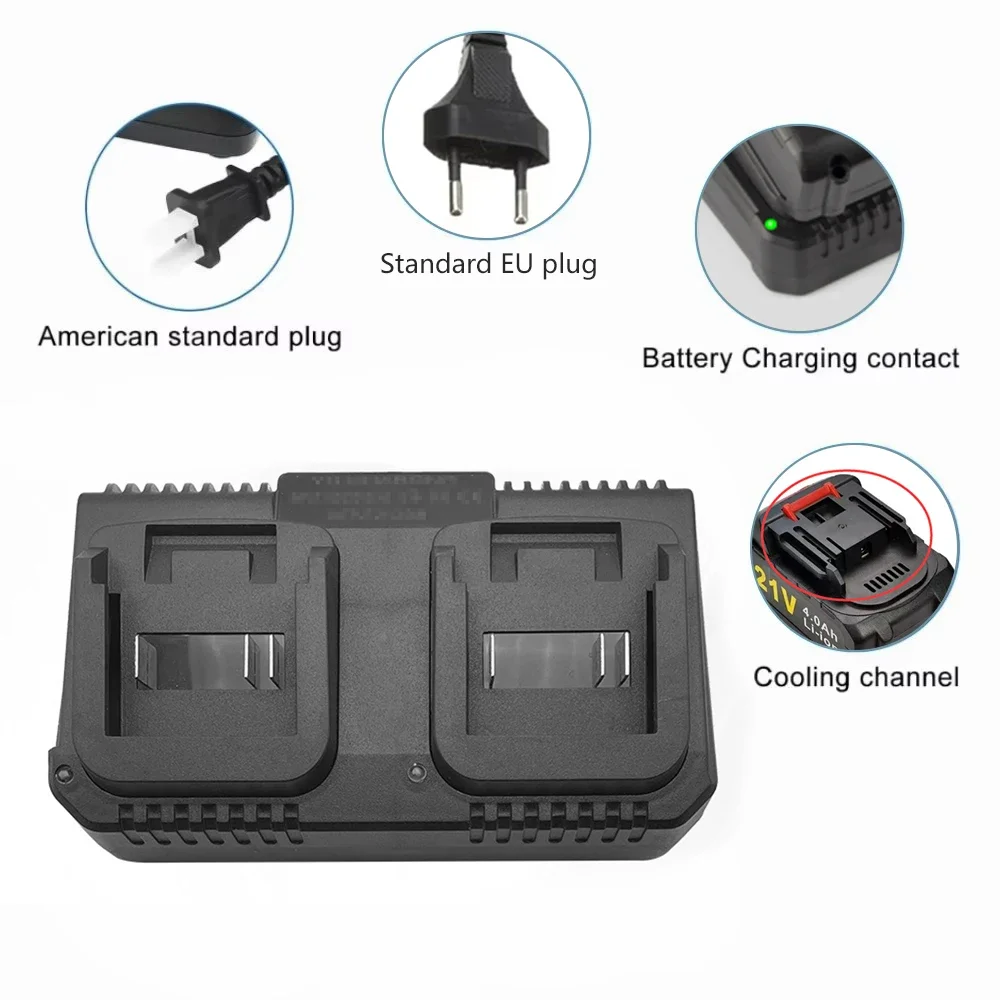 Fast Dual Slot Battery Charger Compatible With BL1415 BL1815 BL1830 BL1850 18V 21V For Power Tools US EU Plug image 6