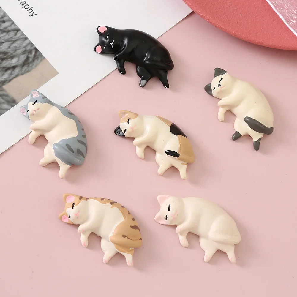6 sztuk Kawaii żywica Mini śpiący kot figurki miniaturowe rzeczy posągi domek dla lalek pokój Home Decor przedmioty akcesoria na biurko