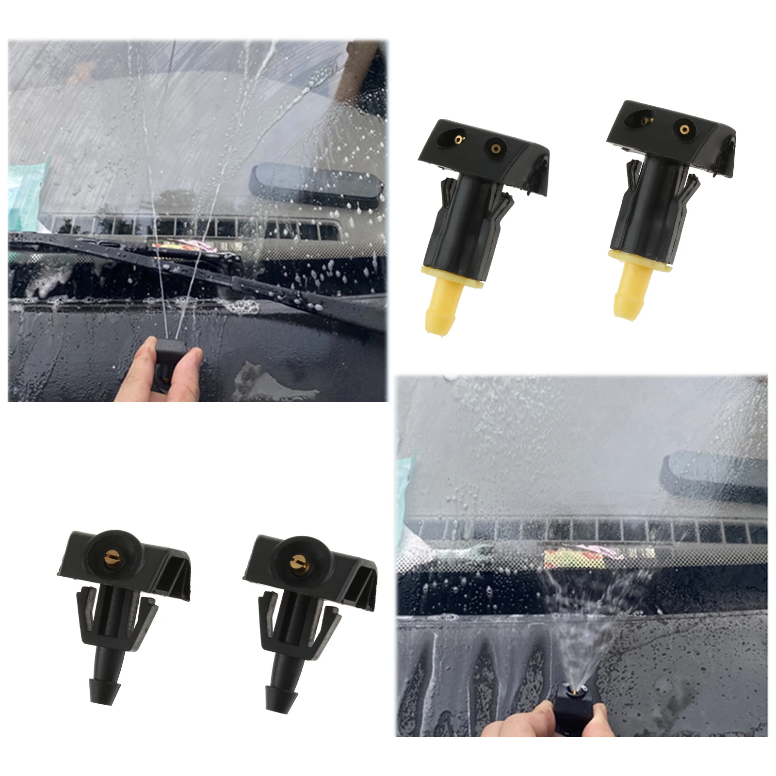 2Pcs Auto Car Front Windshield Washer Wiper Water Spray Nozzle 2 Or 1 Brass Hole Column-Spray Fan-Spray for Nissan TIIDA SYLPHY