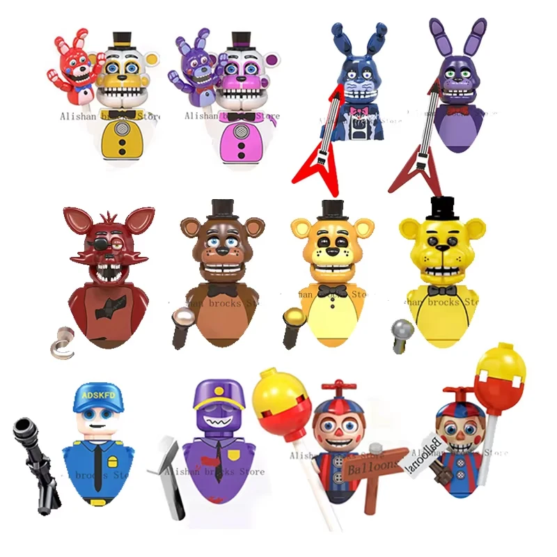 FNAF Five Nights Freddyed Building Blocks bricks Nightmare In Stock Chica Foxy Spintraft Bricks Figures  Gift Toys Kids