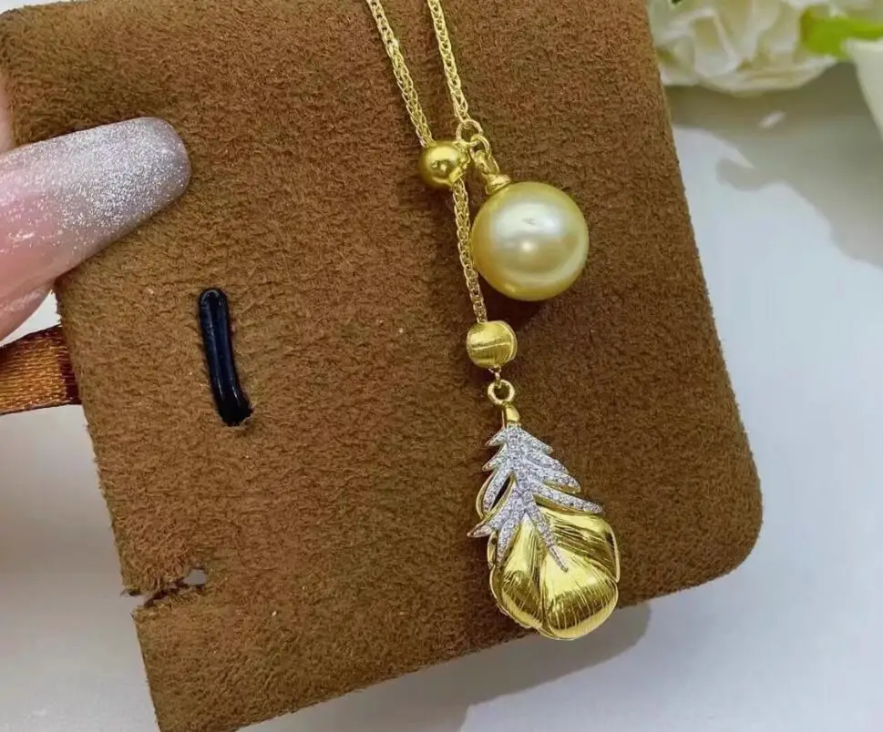 

Stunning new Round AAAA 10-11mm South Sea Gold pearl Pendant Necklace 18" 925S