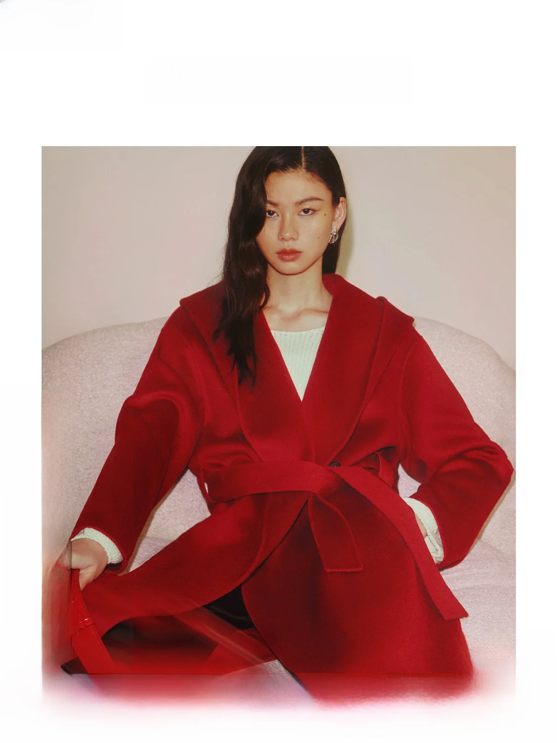 

Double-Sided Woolen Red Hooded Cloak Coat Good Luck Color Women's Thickened Spring Season Long Sleeve Pure Color Fashionable ...