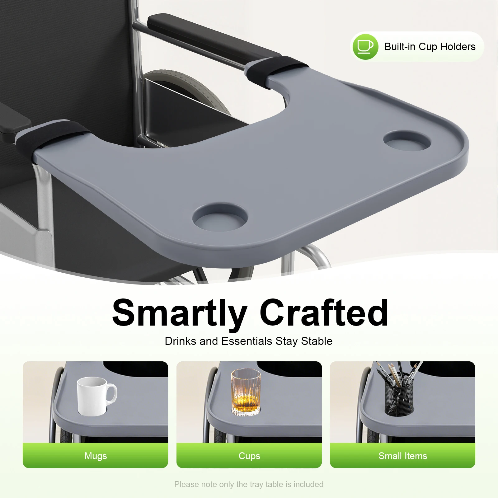 

Universal Wheelchair Tray Table Adjustable for Elderly Disabled ABS Lap Desk W/Cup Holder Commode Chair Bed Rest Accessories